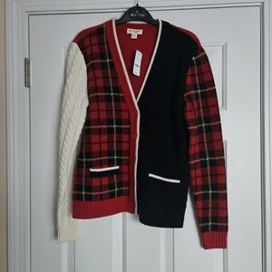 Brooks Brothers Red Fleece Plaid Wool Cardigan Sz S